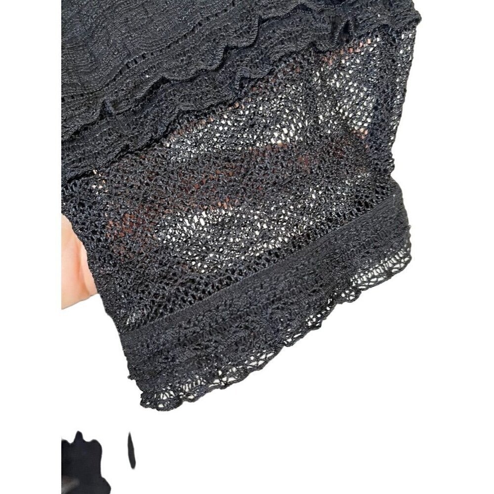 Lauren Ralph Lauren Black Sheer Striped Knit Henley Top - Picture 10 of 12
